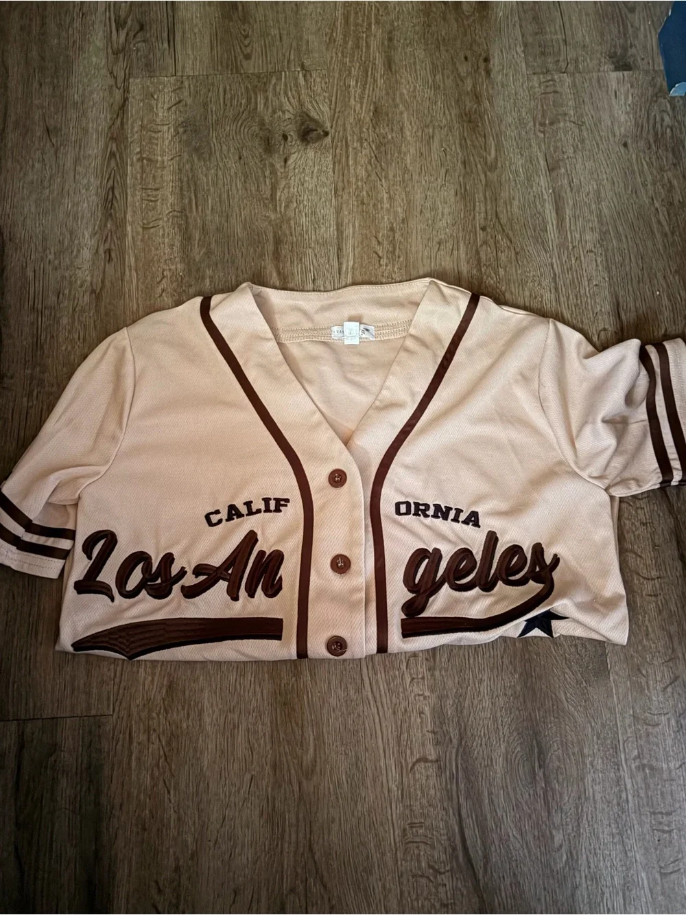 California Angels Beige Button-Up Jersey Top - Picture 2 of 4